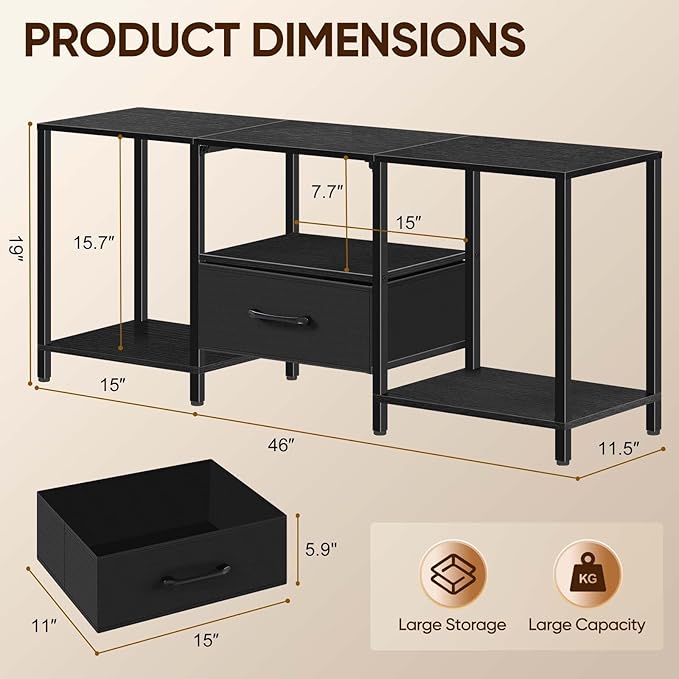LIANTRAL Black Bedroom TV Stand with Storage Cabinet up to 50 inch TV, Small TV Console Table with Power Outlets 45 inch Media Entertainment Center for Living Room Bedroom (Black)