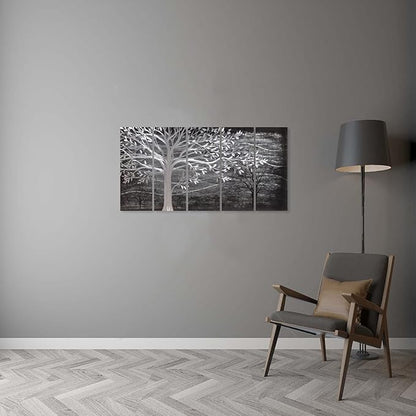 Yihui Arts Metal Tree Wall Decor Hand Grind On Aluminum Modern Abstract Nature Wall Art Contemporary Landscape Pictures for Living Room Bedroom Dinning