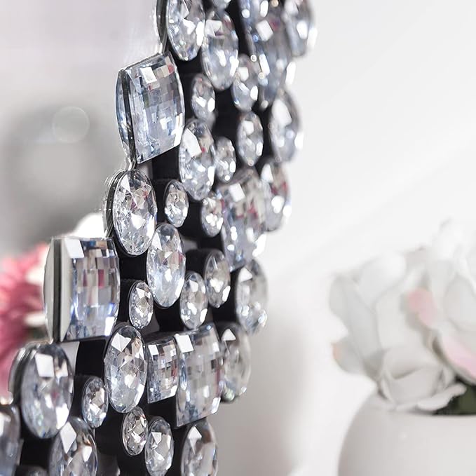 SHYFOY 35.5" Oversize Jeweled Ornate Wall Mirrors Decorative Crystal Accent Round Mirrors for Wall Home Decor, Modern Crushed Diamond Gemstone Mirror for Living Room