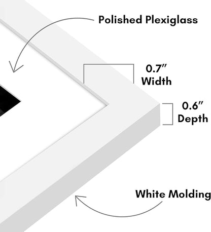 Americanflat 6x8 Picture Frame with Polished Plexiglass - Set of 5 - Use as 3x5 Frame with Mat or Display 6x8 Photo Without Mat - Galleria Collection - Picture Frames for Tabletop and Wall - White
