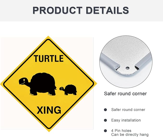Street Sign Wall Art Plaque Turtle Xing Crossing Metal Signs Yard Decoration Signs Caution Slow Animal Outdoor & Indoor Aluminum Metal Tin Sign 12 X 12 Inch