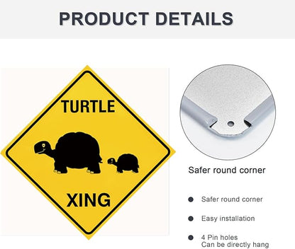 Street Sign Wall Art Plaque Turtle Xing Crossing Metal Signs Yard Decoration Signs Caution Slow Animal Outdoor & Indoor Aluminum Metal Tin Sign 12 X 12 Inch