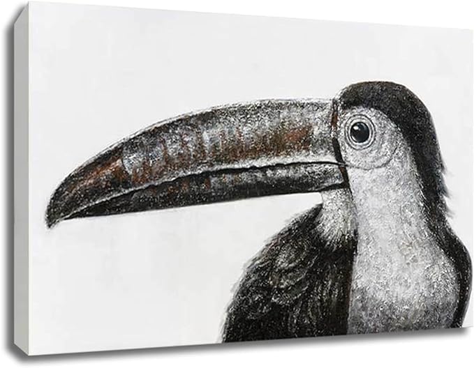 Bird Painting Black and White Wall Art Animal Wall Prints Small Canvas Framed Artwork for Office Bedroom Kitchen 12x16 Inch
