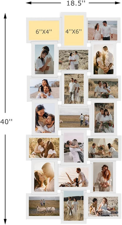 J.M.Deco Collage Picture Frames 21-Opening for Wall Decor, Reunion Friends Family Picture Frame Set, 4 x 6 Photo Frames Collage for Living Room Bedroom, Wedding Gift, White