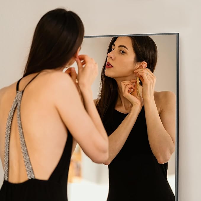 Mirror Full Length, Upgraded 21"x64" Body Wall Mirrors with Shatter-Proof Glass, Floor Standing, Hanging or Leaning, Tall Mirror with Stand Aluminum Alloy Frame for Bedroom, Black