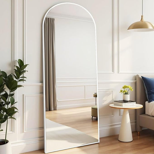Rowjut Floor Length Mirror, 71"x26" Arched Full Length&Standing Hanging or Leaning&Freestanding Full Body Mirrors, Wall Mounted Mirror with Thin Aluminum Frame (White)