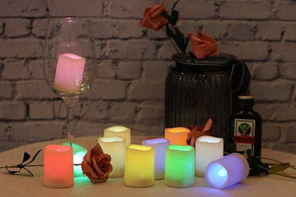 Color Changing Flameless Votive Candles with Remote and Timer, Battery Operated White LED Flickering 12 Pack Halloween Christmas Decor (1.5 x 2 Inches)