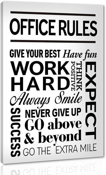 Yatsen Bridge Inspirational Wall Art - Office Rules Canvas Print Motivational Quote Wall Decor Positive Poster for Home Workplace Gym, Framed & Ready to Hang 12x16 in