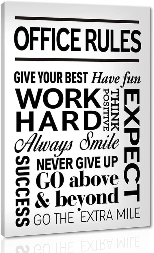 Yatsen Bridge Inspirational Wall Art - Office Rules Canvas Print Motivational Quote Wall Decor Positive Poster for Home Workplace Gym, Framed & Ready to Hang 12x16 in