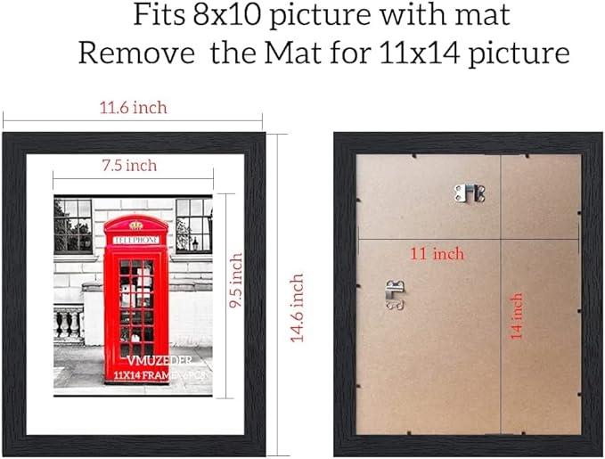 11x14 Picture Frame Rustic Black Wood Set of 6,Display Pictures 8x10 with Mat or 11x14 Without Mat,Multi Photo Frames Collage for Wall