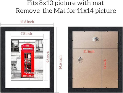 11x14 Picture Frame Rustic Black Wood Set of 6,Display Pictures 8x10 with Mat or 11x14 Without Mat,Multi Photo Frames Collage for Wall