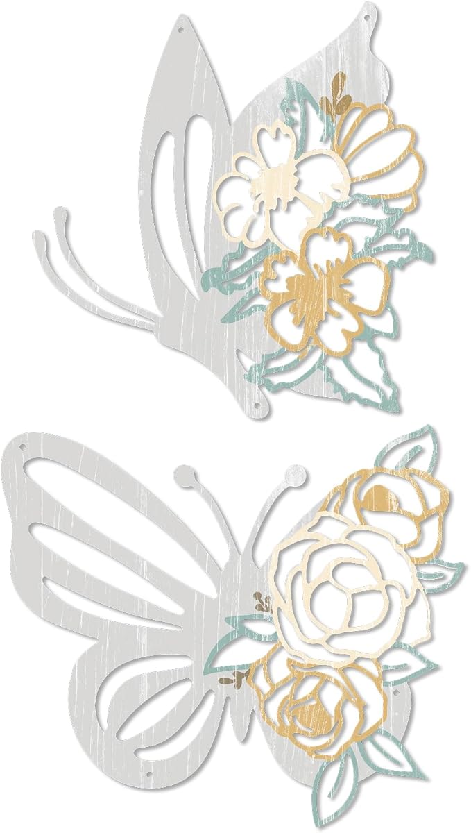 Putuo Decor 2 Pieces Butterfly Metal Wall Decor Floral Iron Wall Sculptures Modern Minimalist Butterfly Flower Wall Art for Living Room Bedroom Hallway Kitchen Bathroom Home Decoration