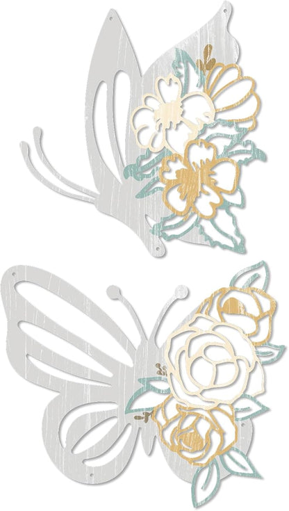 Putuo Decor 2 Pieces Butterfly Metal Wall Decor Floral Iron Wall Sculptures Modern Minimalist Butterfly Flower Wall Art for Living Room Bedroom Hallway Kitchen Bathroom Home Decoration