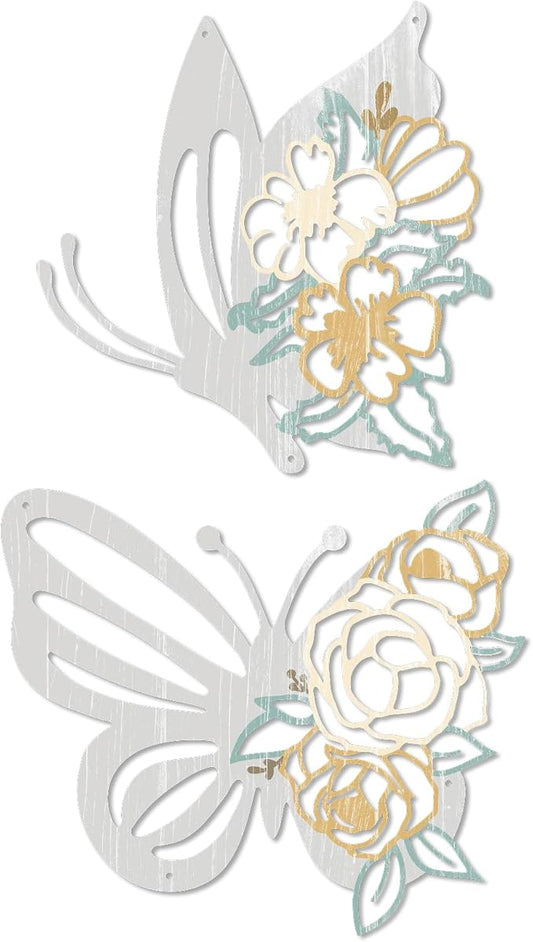 Putuo Decor 2 Pieces Butterfly Metal Wall Decor Floral Iron Wall Sculptures Modern Minimalist Butterfly Flower Wall Art for Living Room Bedroom Hallway Kitchen Bathroom Home Decoration