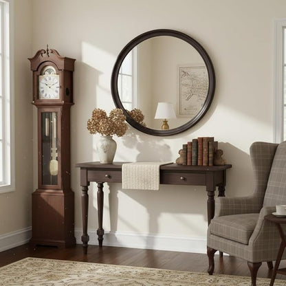 Round Mirrors 36 Inch,Rustic Decorative Transitional Dark Walnut Wall Mirror with Wood Grain for Bathroom,Farmhouse Hanging Vanity Mirror for Entryway Living Room or Bedroom
