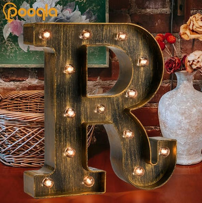 Pooqla Vintage Light Up Marquee Letters with Lights – Illuminated Industrial Style Lighted Alphabet Letter Signs - Coffee Bar Apartment Bedroom Wall Home Initials Decor A-Z