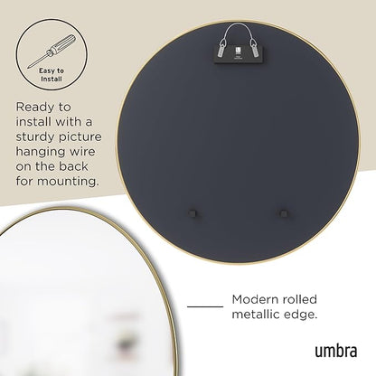 Umbra Hubba Round Wall Mirror with Metallic Frame, Modern Style for Bathroom, Entryway, Living Room and More, 34-Inch, Brass