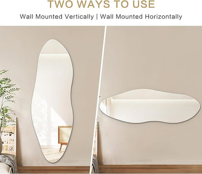 Niccy 65"×22" Frameless Irregular Full Length Mirrors, Long Wall-Mounted Mirror for Living Room, Large Full Body Mirror, Explosion-Proof Tall Hanging-Mirror for Bathroom Bedroom Entryway Decor