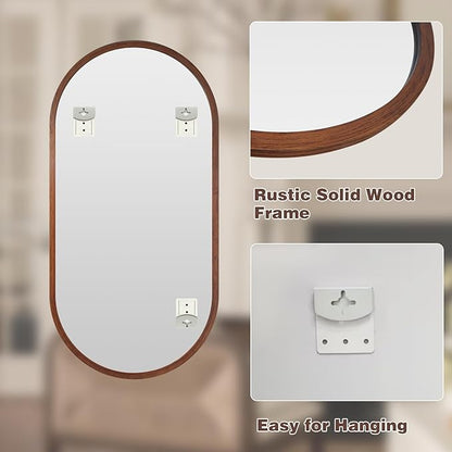 Niccy 48"×24" Wood Frame Oval Full Length Mirror, HD Long Wall-Mounted Mirrors, Large Body Hanging Mirrors for Living Room, Explosion-Proof Decorative Vanity Mirrors for Entryway, Bedroom, Walnut
