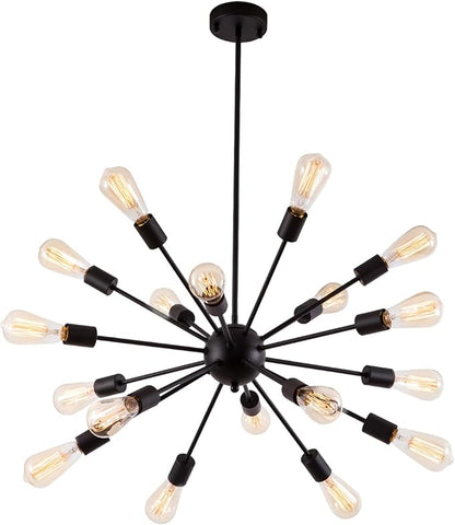 Sputnik Chandeliers Black, Modern 18-Light Farmhouse Pendant Light Mid Century Starburst Lighting Vintage Industrial Ceiling Hanging for Living Dining Room, Bedroom, Kitchen Island, Foyer, Hallway