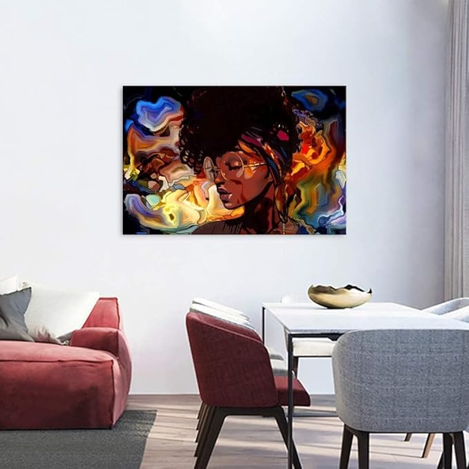 Yatsen Bridge Girl Canvas Wall Art African American Woman Poster Picture Stree Graffiti Art Abstract Artwork Modern House Decorations Ready to Hang - 36x24 inch