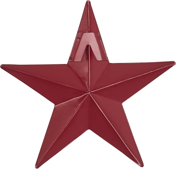 VHC Brands Patriotic Faceted Metal Star Burgundy Wall Hanging 4x4, Independence Day Decor, American Star Design, Distressed Appearance Metal Wall Hanging, Star Shape, Country, Burgundy