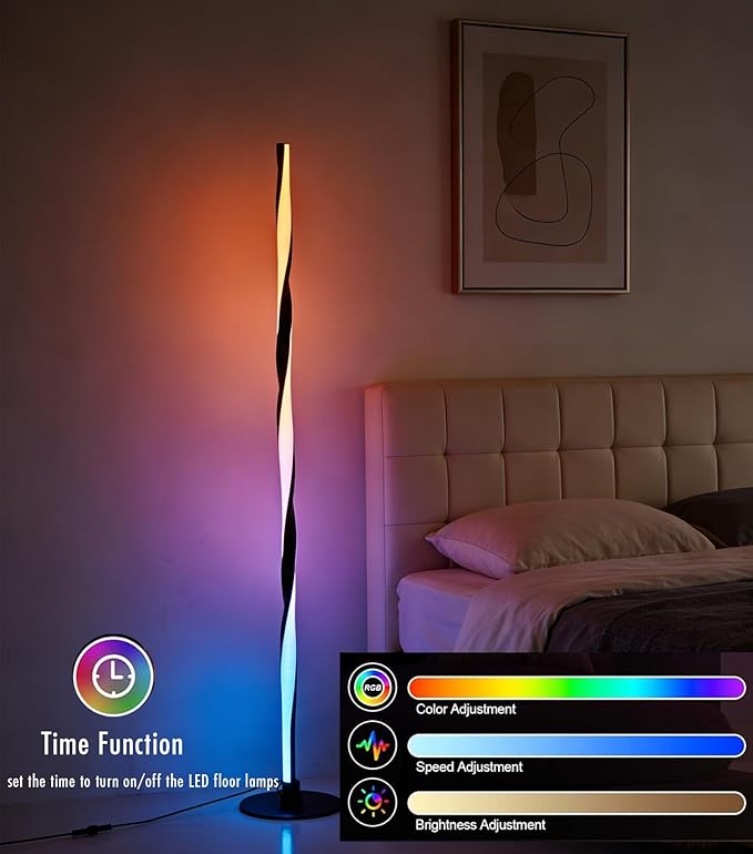 Smart RGBWIC Floor Lamp, LED Corner Lamp compatible with Alexa, Modern Black Floor Lamp with Music Sync and 16 Million DIY Colors, Dimmable Color Changing Standing Lamp for Bedroom Living Game Rooms