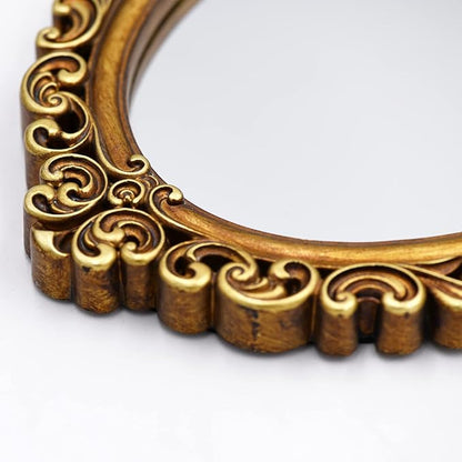OIGUMR Small Oval Wall Mirror Resin Frame Size：15 x 10.7 inch.Vintage Hanging Mirrors for Bedroom Living-Room Dresser Decor Gold