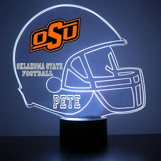 Custom Oklahoma State University Cowboys Football Helmet LED Sign Night Light Lamp with Remote and Personalized Name or Image, Officially Licensed from The CLC by Mirror Magic Gifts, Made in The US