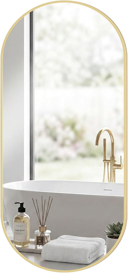 Sweetcrispy 24" x 48" Gold Bathroom Mirror for Wall, Oval Wall Mirror with Metal Frame, Tempered Glass, Modern Vanity Mirror for Over Sink, Living Room, Bedroom, Entryway, Horizontal or Vertical