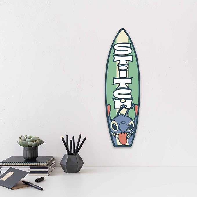 Open Road Brands Disney Lilo and Stitch Surfboard Wood Wall Art - Small Stitch Sign for Tropical Decor