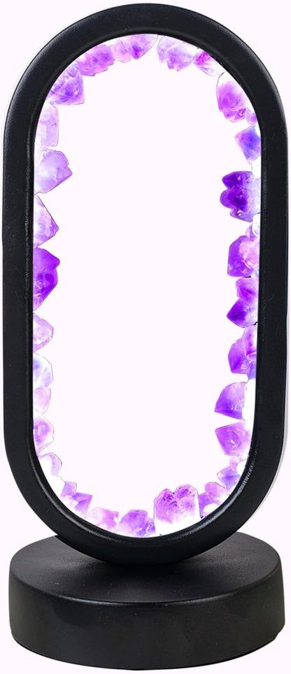 Runyangshi Crystal Lamp - Amethyst Tooth Ellipse Night Light with USB Port, 3 Colours Mode Table Lamp for Bedroom, Bedside, Office, Home Decor, Gift