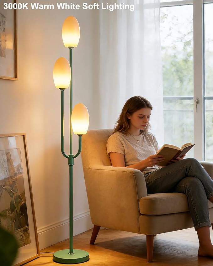 Lightdot 66IN Dimmable Floor Lamp 3-Lights Vintage Floor Lamps with Pebble Shade& Warm White Bulbs for Wedding Party Modern Standing Tall Lamp with 5Lbs Heavy Base for Living Room/Bedroom-Green