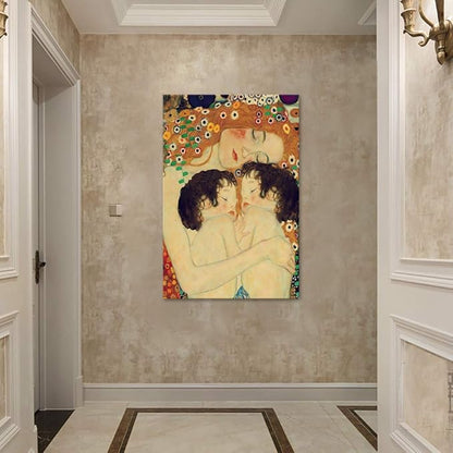 Mother Love Twin Baby Canvas Paintings Wall Art Decor for Living Room Gustav Klimt Nordic Style Posters Printing Pop Art Pictures Stretched and Framed Ready to Hang Home Decoration(24''W x 36''H)