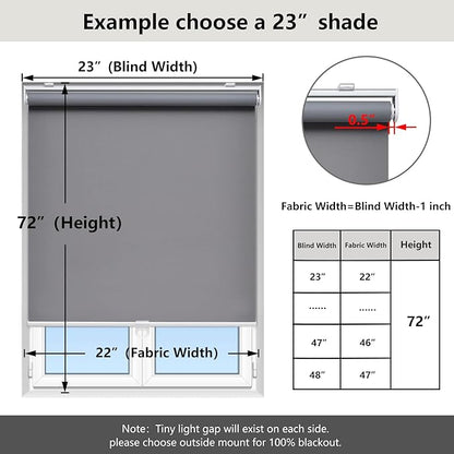 AOSKY Cordless Roller Shades Blackout Blinds for Windows Room Darkening Rolled Up Shades with Spring System, UV Protection Window Shades Door Blinds for Home and Office (25" W x 72" H, Grey)