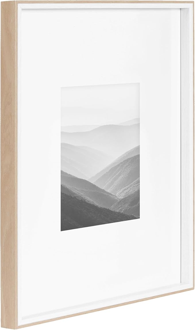 Kate and Laurel Gibson Modern Wall Picture Frame Set of 3; 16x20 matted to 8x10; White and Natural; Modern Three-Piece Frame Set for Gallery Wall Frame Set in Living Room Wall Decor