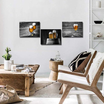 Derkymo Black and White Wall Art 12"x16"x3pcs Beer Pictures Print on Canvas Kitchen Wall Painting Contemporary Home Decor Artwork Gallery Wrapped Framed Ready to Hang