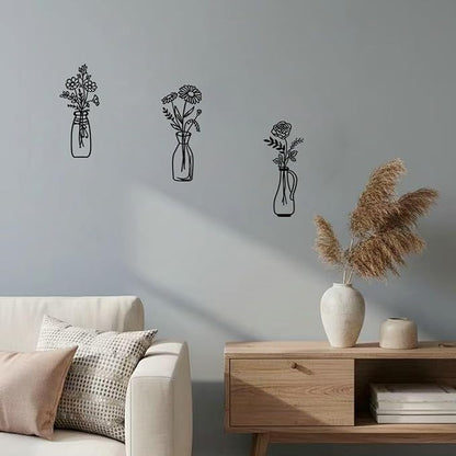 Blueprint Ivy 3 pieces Metal Flowers Wall Arts Minimalist Wall Decor for Living Room Bathroom Dining Room Kitchen Housewarming Gift (Black)