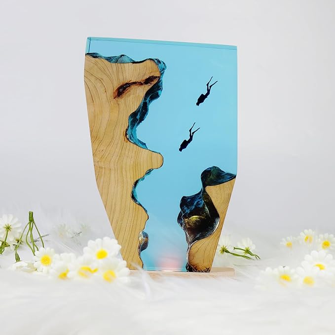 Epoxy Resin Lamp, Ocean Night Light,Artistry Home Decor Bedside Nightlight, Unique Resin Lighting, Nightstand Decorations for Bedroom, Suitable for Holidays(Two Divers)