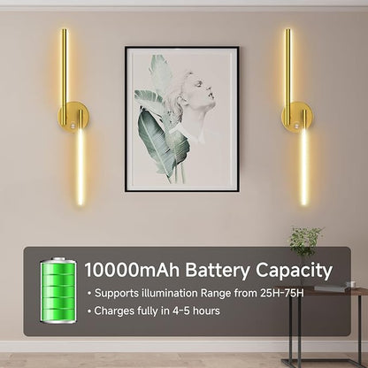 Battery Operated Wall Sconce of 2, 360°DIY Rotatable,Wireless Magnetic Wall Lights with Remote,10 RGB Color with 5CCT Dimmable,Cordless Wall Lamp Decor for Vanity Bedroom 10000mAh Gold