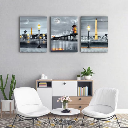 MHARTK66 Family Bedroom Wall Decor Canvas Wall Art for Living Room Modern Wall Decorations for Bathroom Night View Paintings Kitchen Canvas Art Hang Pictures Artwork Home Decoration 3 Pieces