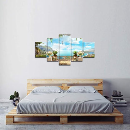 Yatsen Bridge Coastal Wall Art for Living Room 5 Piece Ocean Garden Decor Seascape Canvas Print Home Decoration Framed Ready to Hang(60''W x 32''H)