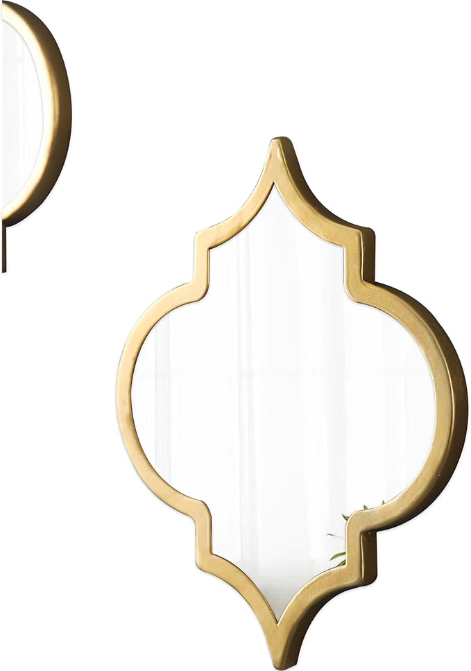 Vintage Oval Small Gold Mirror 8 X 10 Inch, Set of 3 Hanging Scalloped Decorative Metal Mirrors for Wall Decor Living Room Entryway Hallway Bedroom, Unique Metal Wall Art