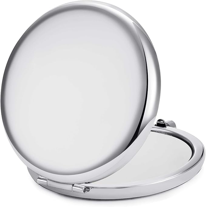 Compact Mirror for Purse, Metal Round Shell, Double-Sided 1X/2X Magnifying, Portable Travel Small Makeup Mirror, Mini Pocket Mirror, Sliver, 18 Pack
