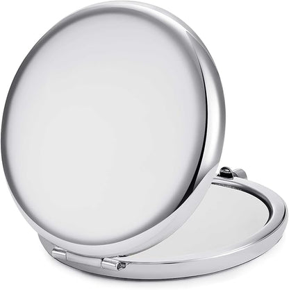 Compact Mirror for Purse, Metal Round Shell, Double-Sided 1X/2X Magnifying, Portable Travel Small Makeup Mirror, Mini Pocket Mirror, Sliver, 18 Pack