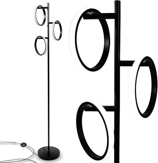 Ozarke Neo Modern Floor Lamp - Mid Century Minimalist Decor Stand Light for Living Room, Bedroom & Home Office, Dimmable Contemporary Tall Lighting with 3 LED Lights - Warm 27000K (Black)