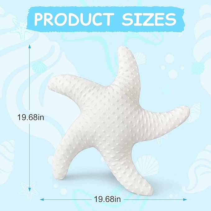 XIAIJIA Starfish Pillow Decorative Throw Pillow, 19.68x19.68 Inch Coastal Beach Pillow, Ocean Decor Beach Themed Room Accent Pillow for Couch Bed Bedroom（White）