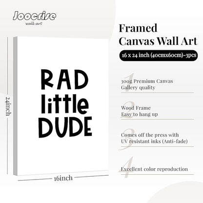 Boys Room Wall Art Decor Toddler Nursery Canvas Wall Art Baby Kids Wall Decor Black Checkered Smiley Poster Pictures Retro Playroom Rad Little Dud Art Prints for Bedroom 16x24x3 Inch Framed