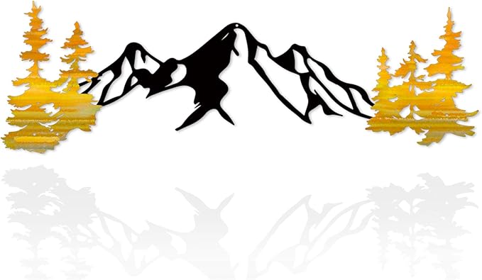 Yuzhuo Metal Mountain Wall Art Decor, Mountain Forest Silhouette Art Suitable for Living Room Bedroom Indoor Outdoor Garden Home Decoration (Yellow, 34.5L x 11W)