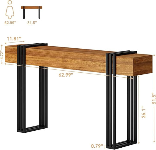 knoworld 63 Inch Long Console Table, Industrial Sofa Table Behind The Couch Rectangular Entryway Table for Entrance Hallway Living Room, Rustic Brown